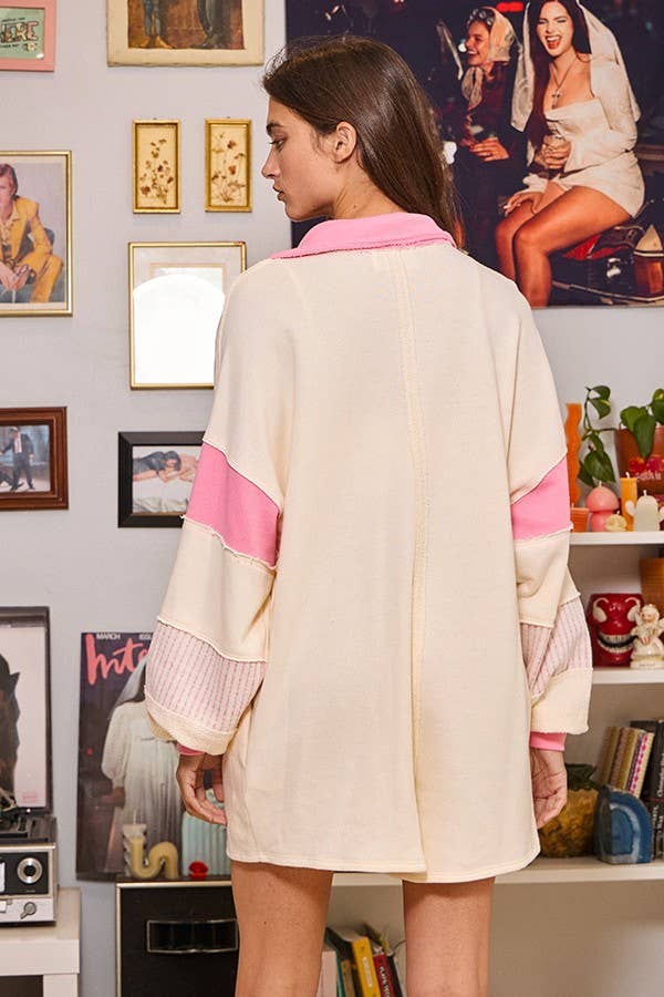 French Terry Color-block Collared Loose Fit Romper*