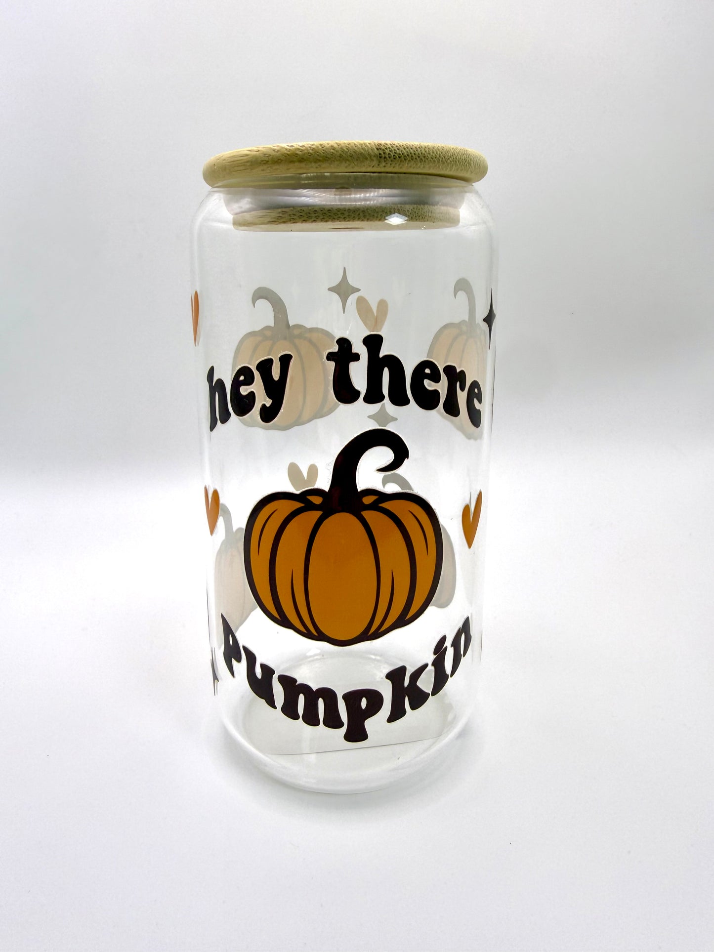 Hey There Pumpkin Glass Can with Bamboo Lid