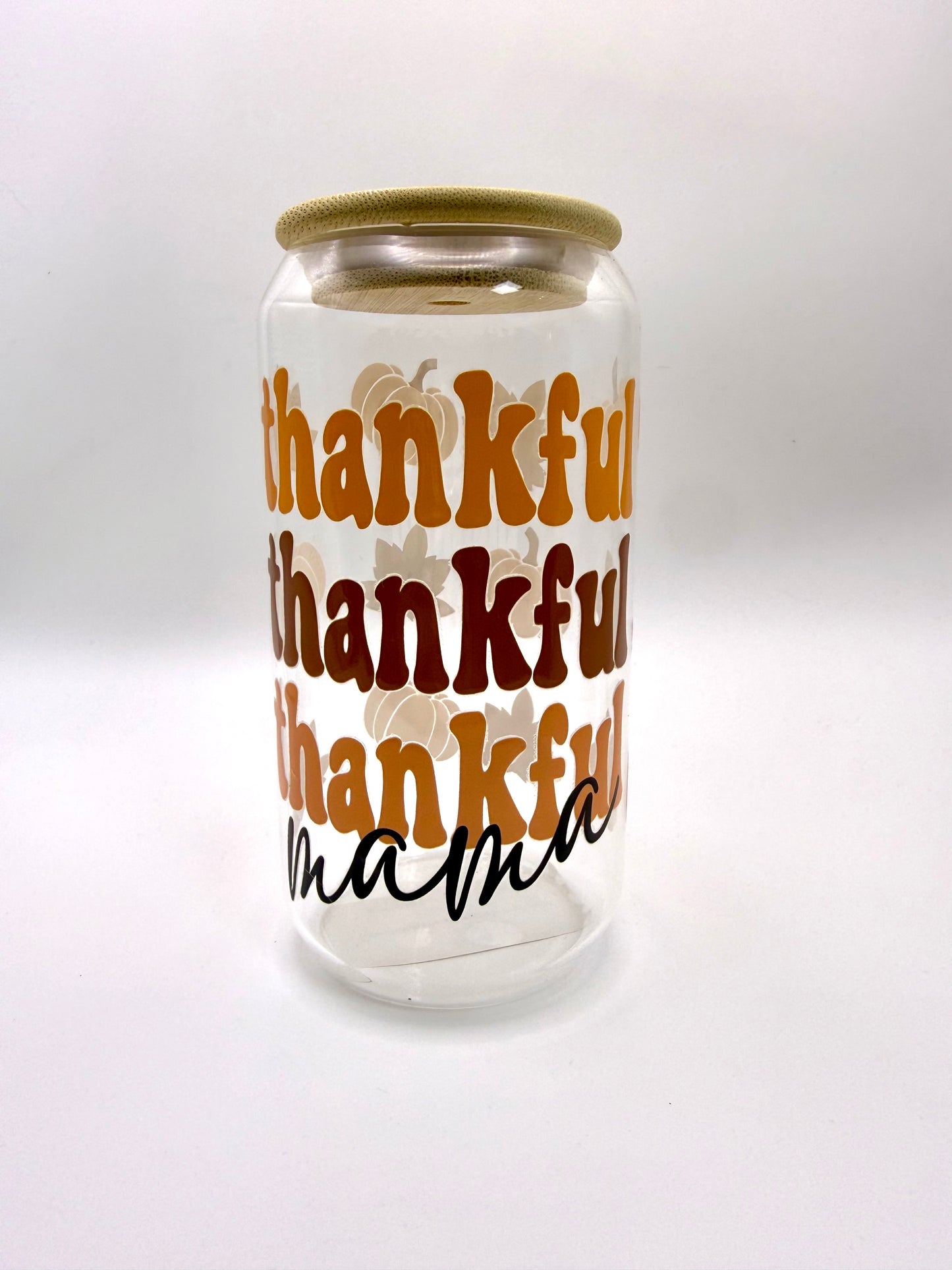 Thankful Mama Glass Can with Bamboo Lid