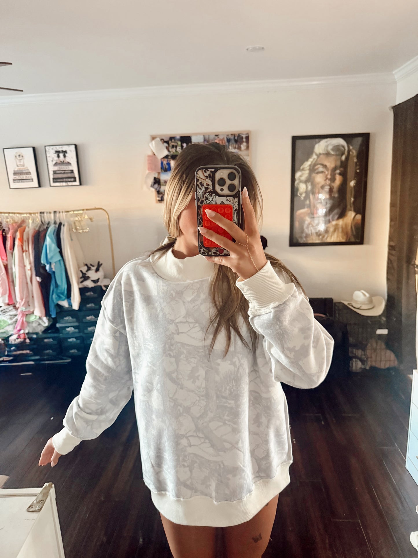 White Camo Mock Neck