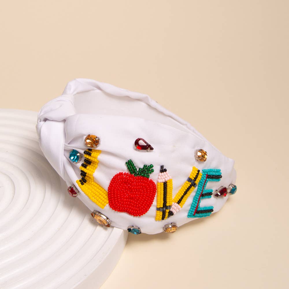 "LOVE" Teacher Appreciation Beaded Top Knotted Headband