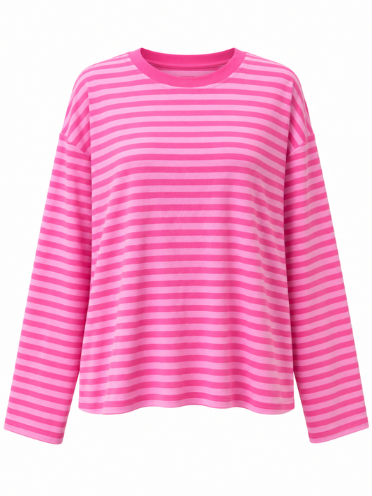 Hot Pink Striped Loungewear Long Sleeve Top