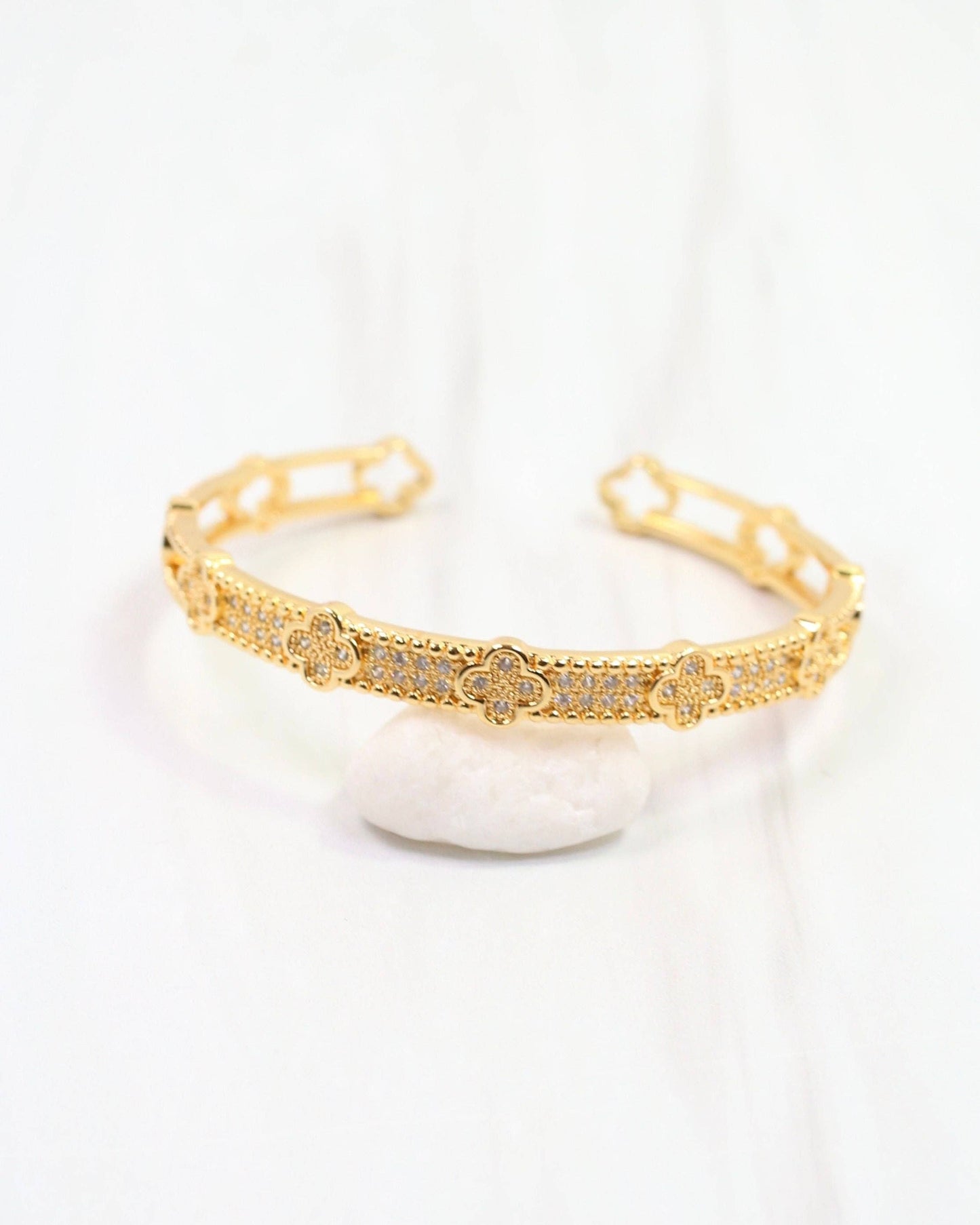 Grettel CZ Clover Cuff Bracelet Gold