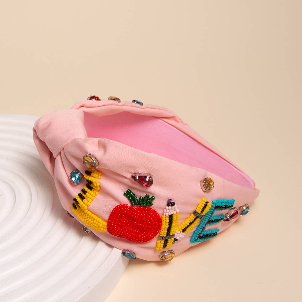 "LOVE" Teacher Appreciation Beaded Top Knotted Headband
