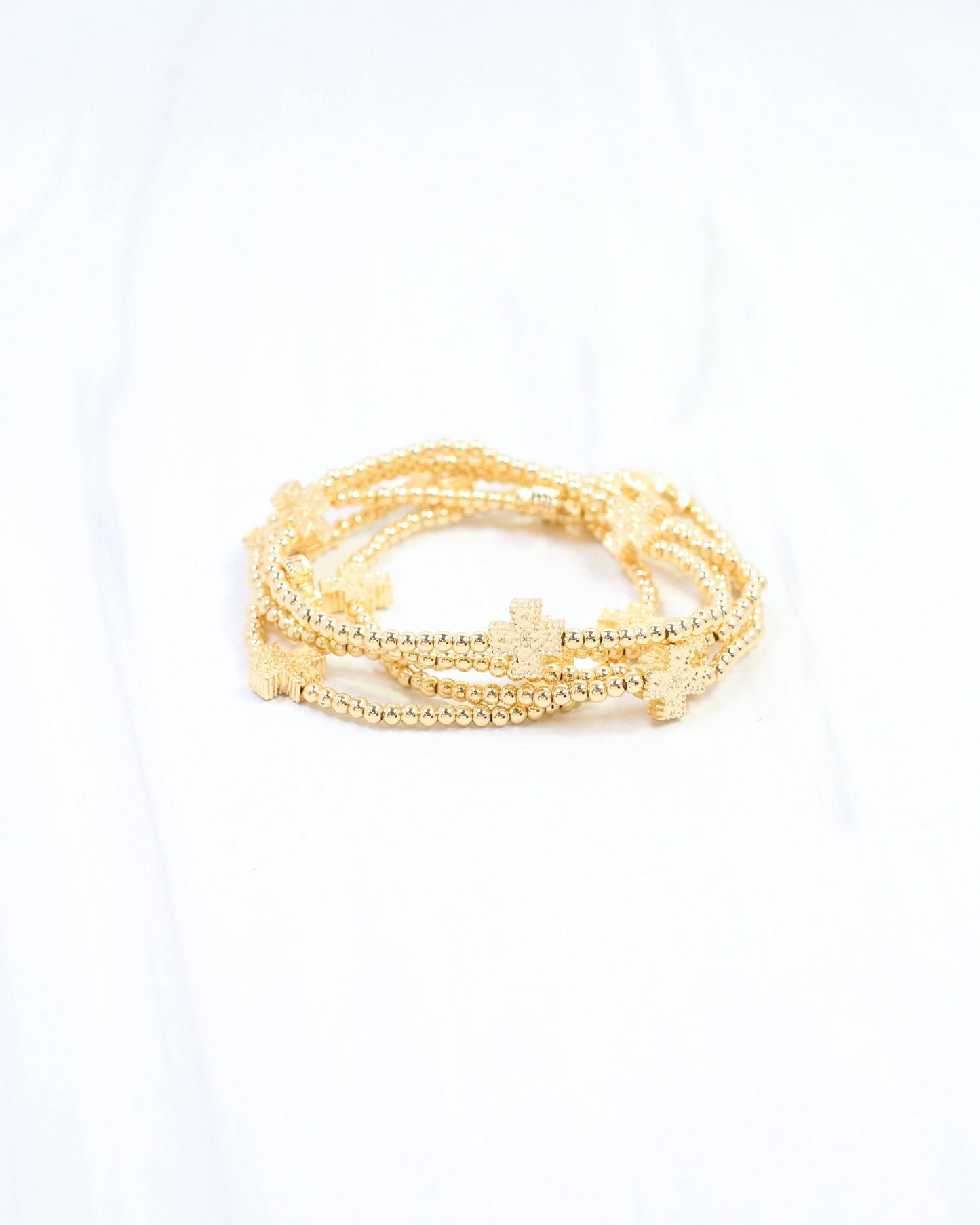 Jolee Beaded Cross Bracelet Set Gold