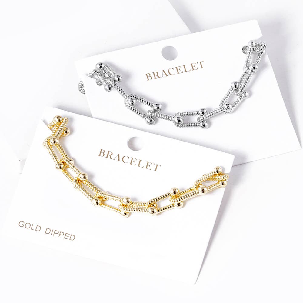 Gold Dipped Hardware Textured Metal Chain Bracelet