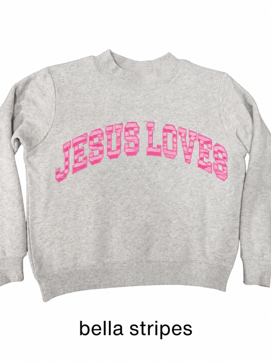 Jesus Loves Pattern Embroider Mockneck