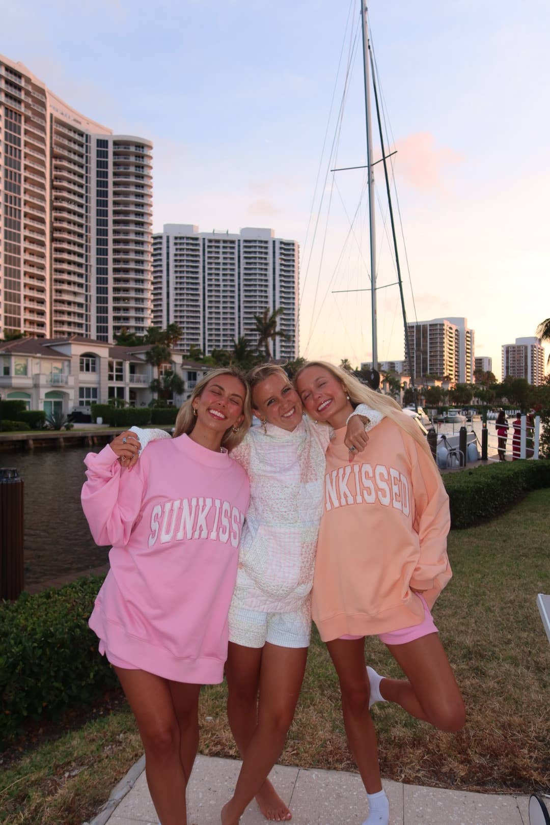 Papaya Orange Varsity Sunkissed Embroidered Mockneck Sweatshirt 100% Cotton