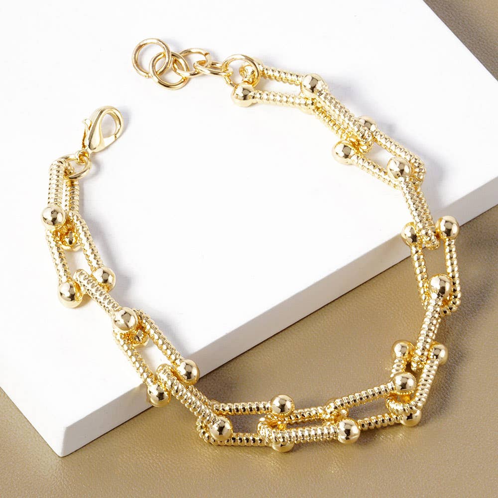Gold Dipped Hardware Textured Metal Chain Bracelet