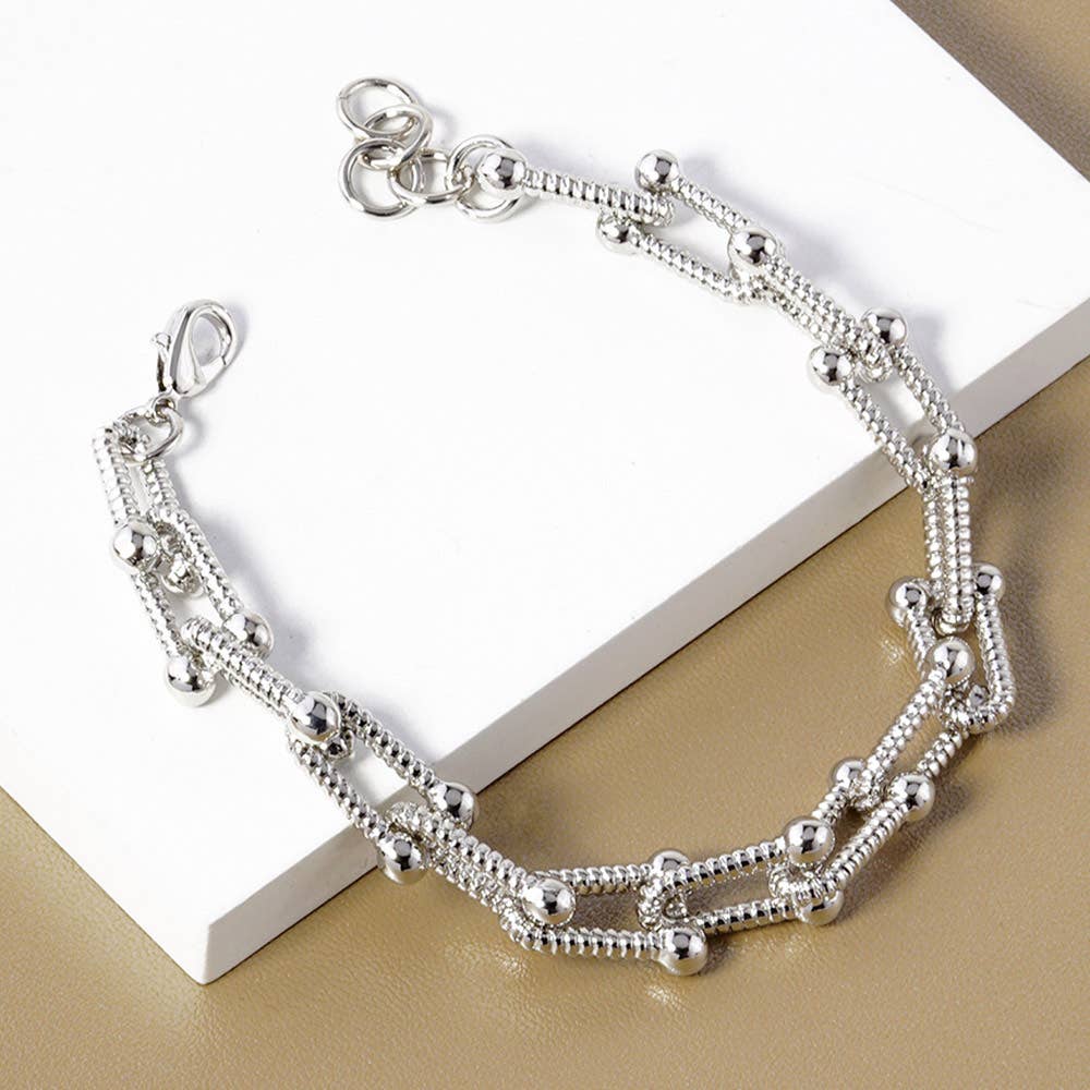 Gold Dipped Hardware Textured Metal Chain Bracelet