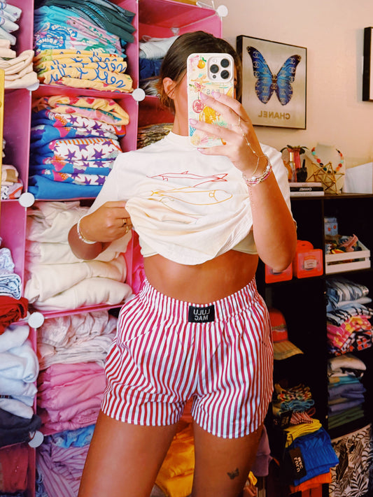 Red Striped Lulu Mac Shorts