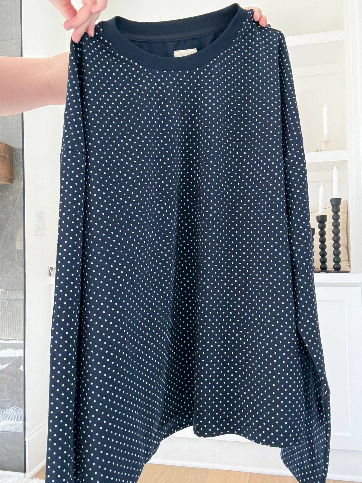 Navy Blue Polka Dot Loungewear Long Sleeve Top