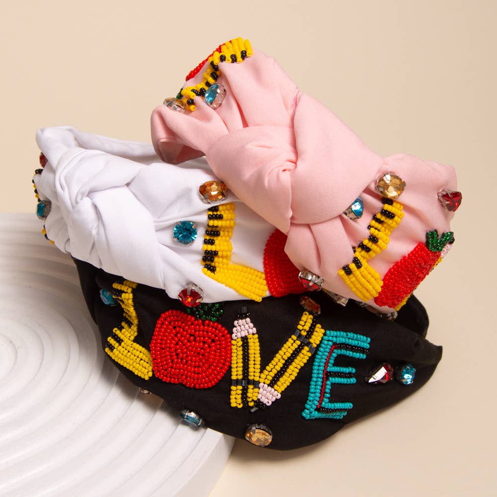 "LOVE" Teacher Appreciation Beaded Top Knotted Headband