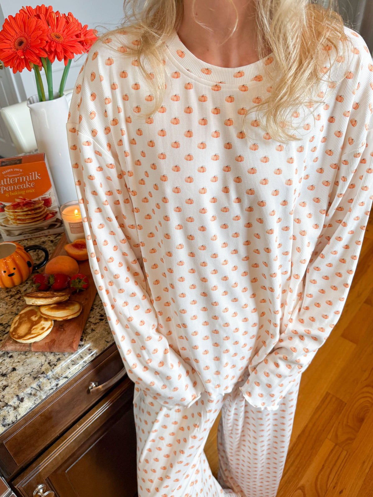 Pumpkin Fall Autumn Long Sleeve Pajama Top