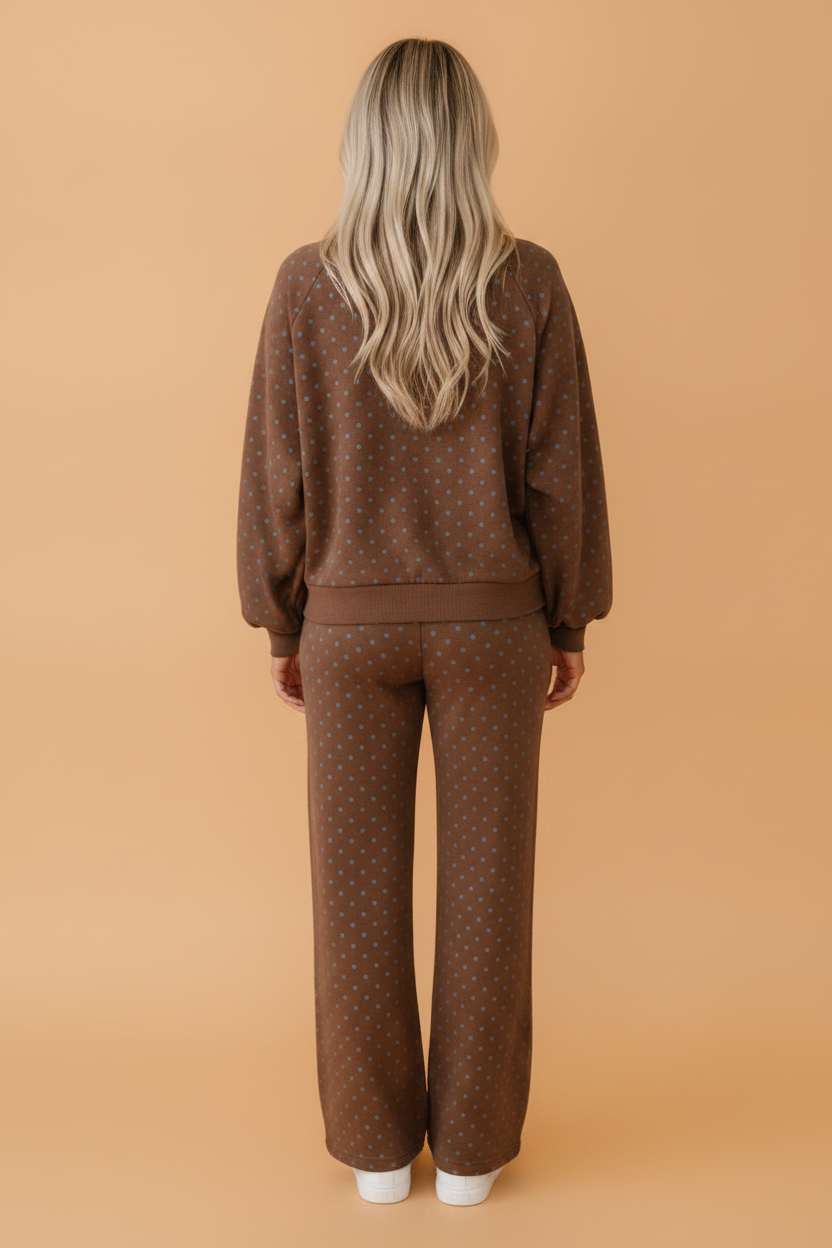 PRETTY BASH Polka Dot Long Sleeve Top & Wide Leg Pant Set