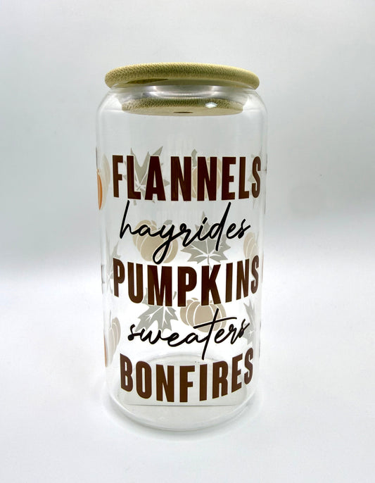 Fall Vibes Glass Can with Bamboo Lid