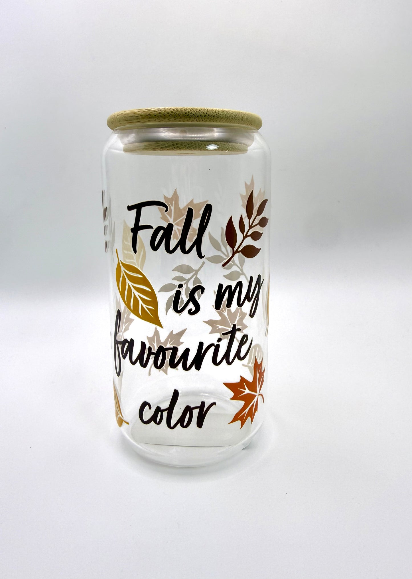 Fall Is My Fav Color Glass Can with Bamboo Lid