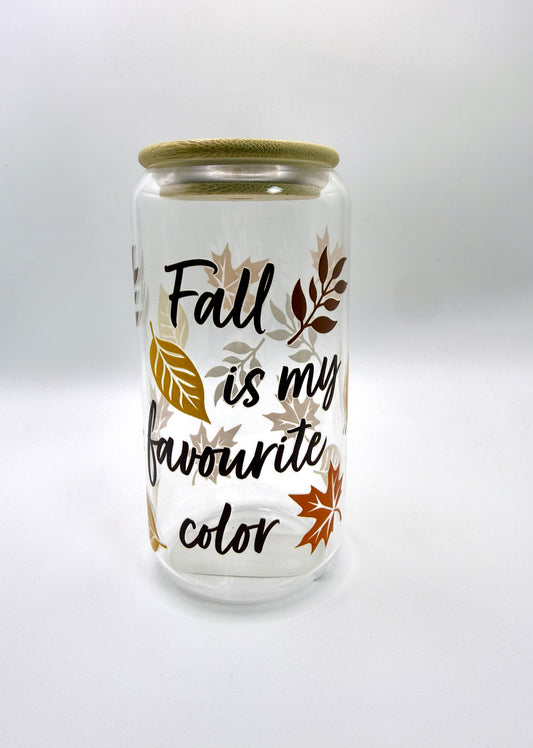 Fall Is My Fav Color Glass Can with Bamboo Lid