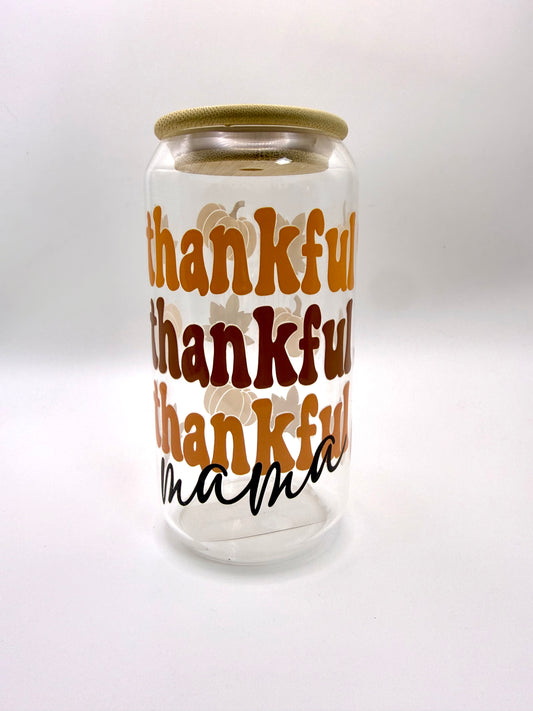 Thankful Mama Glass Can with Bamboo Lid