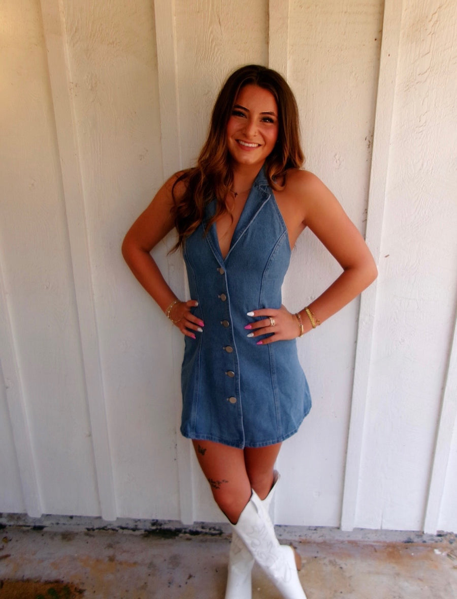 Denim Halter Mini Dress