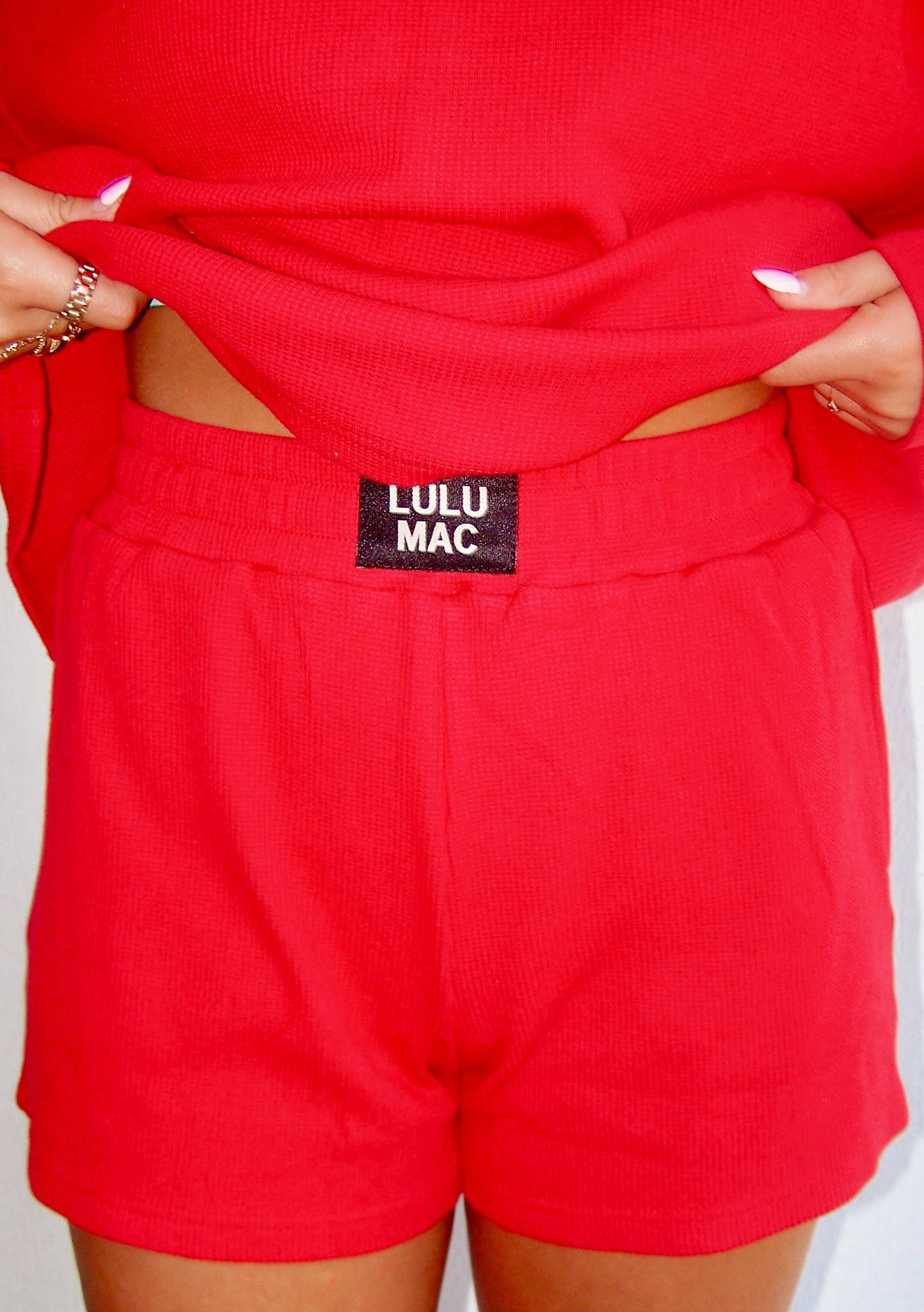 Red Lulu Mac Waffle Shorts