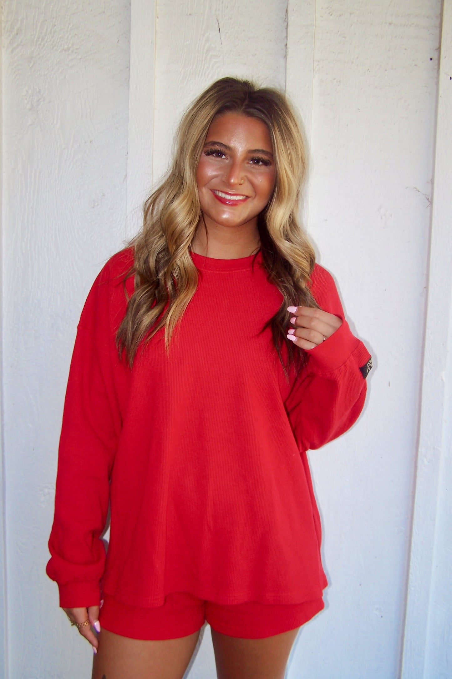 Red Lulu Mac Waffle Top