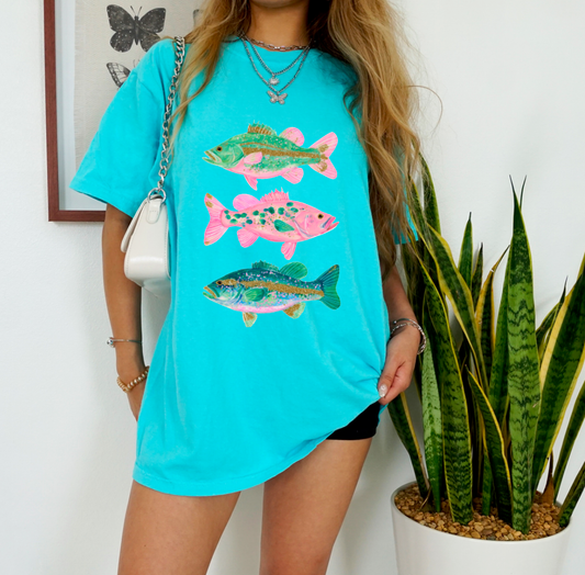 Preppy Colorful Fish Graphic Tee Summer Beach Coastal