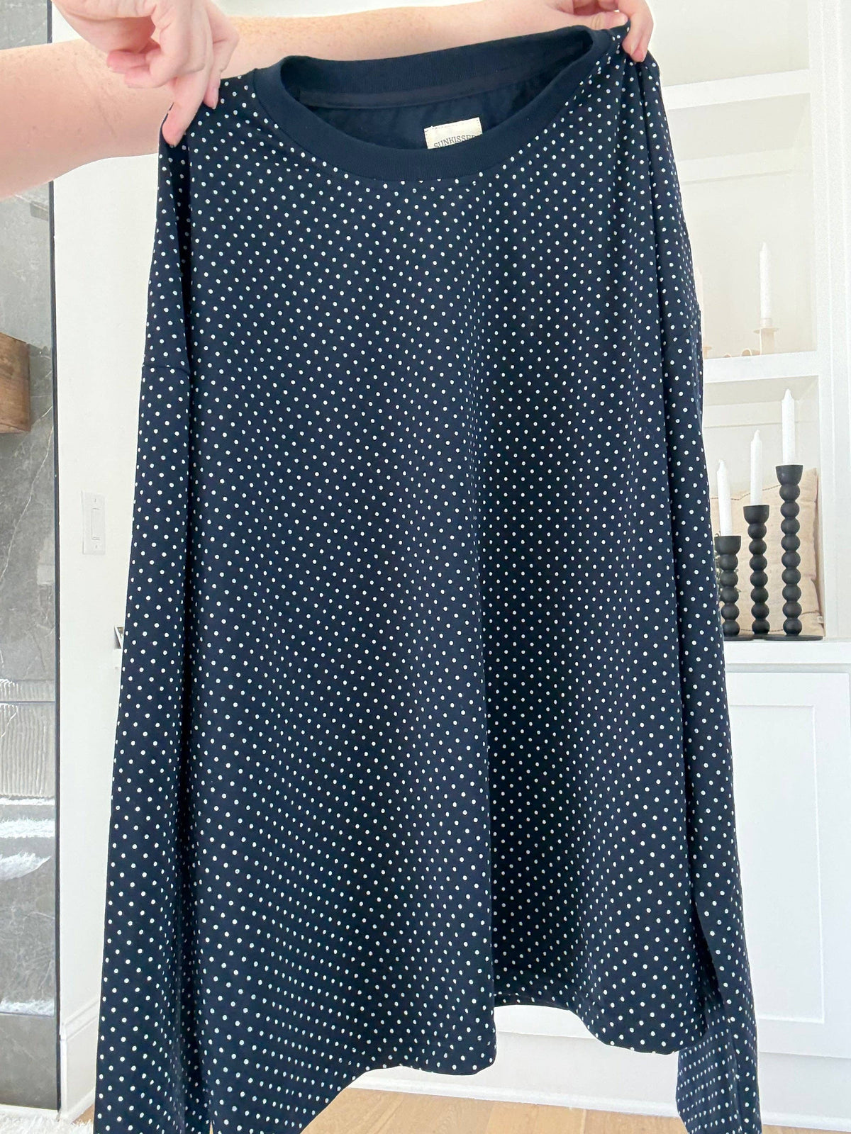 Navy Blue Polka Dot Loungewear Long Sleeve Top