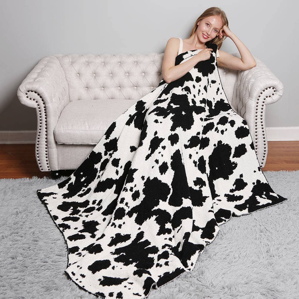 Cow Patterned Reversible Throw Blanket
