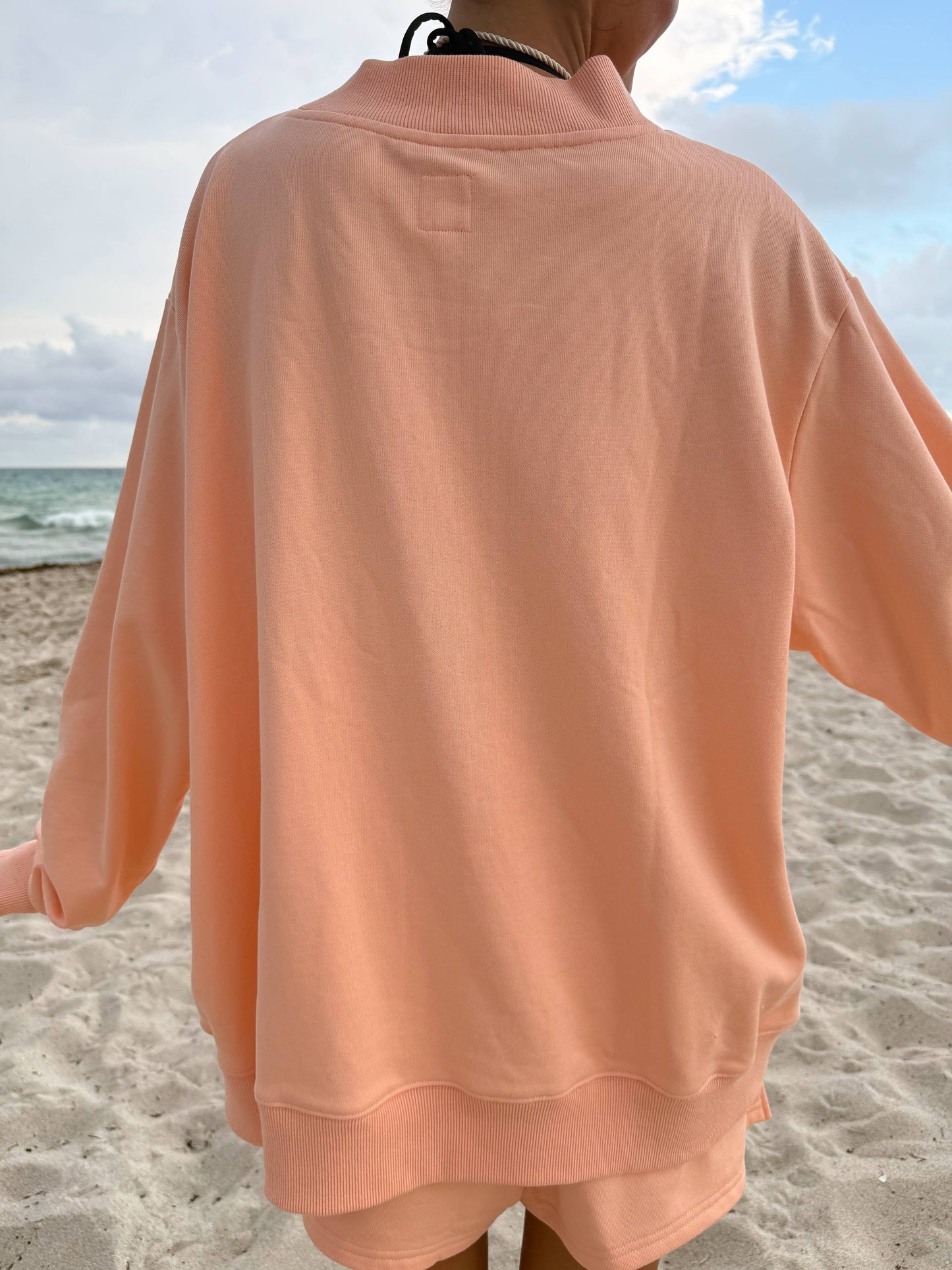 Papaya Orange Varsity Sunkissed Embroidered Mockneck Sweatshirt 100% Cotton