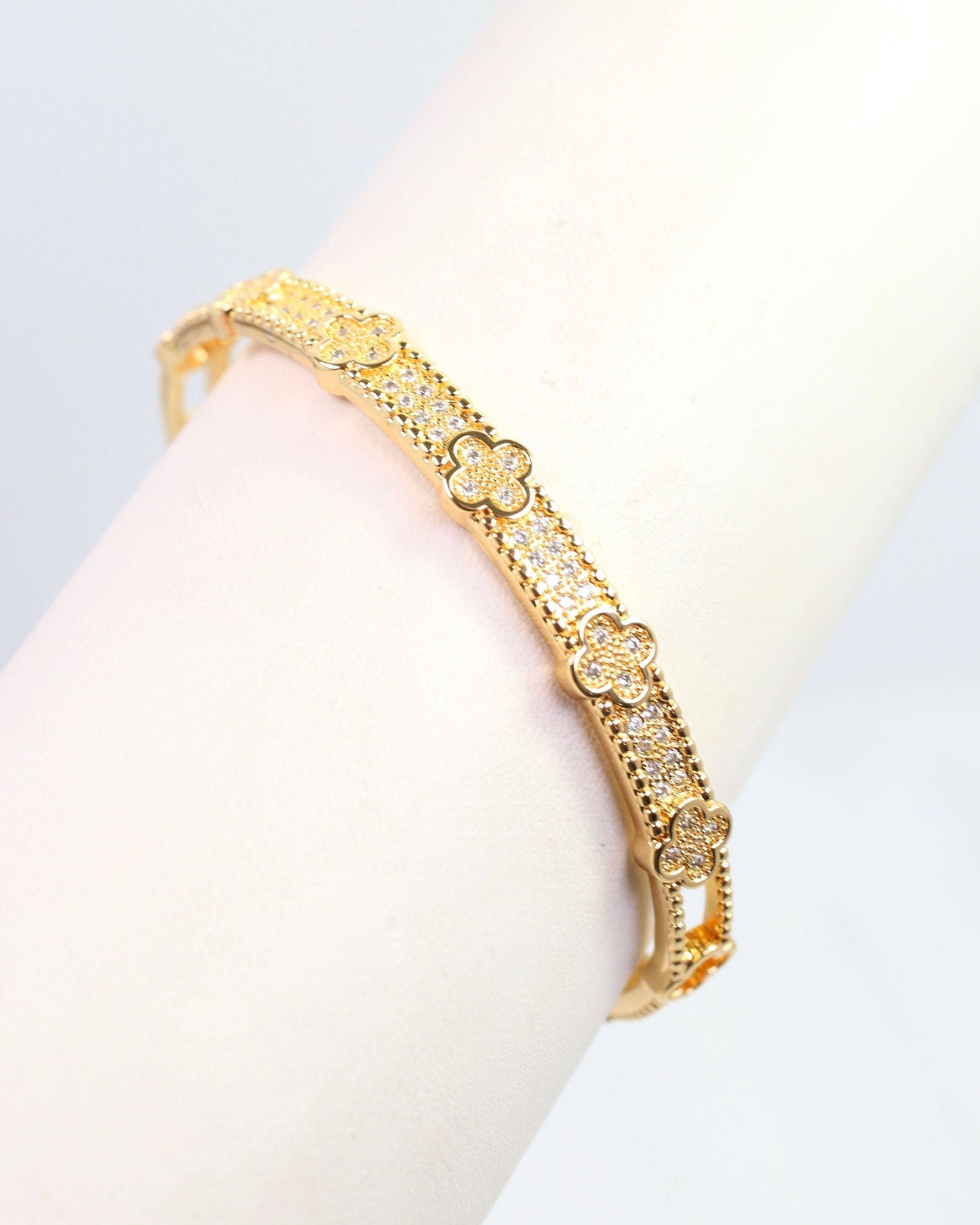 Grettel CZ Clover Cuff Bracelet Gold