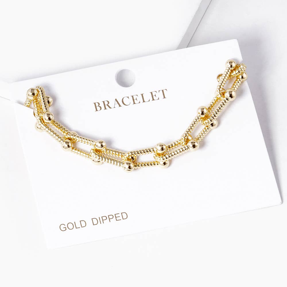 Gold Dipped Hardware Textured Metal Chain Bracelet